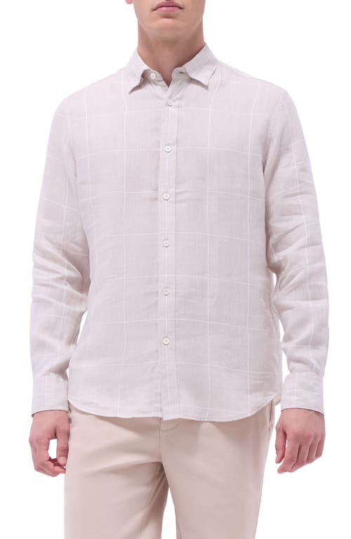 Bugatchi Julian Windowpane Check Linen & Cotton Button-up Shirt In Sand