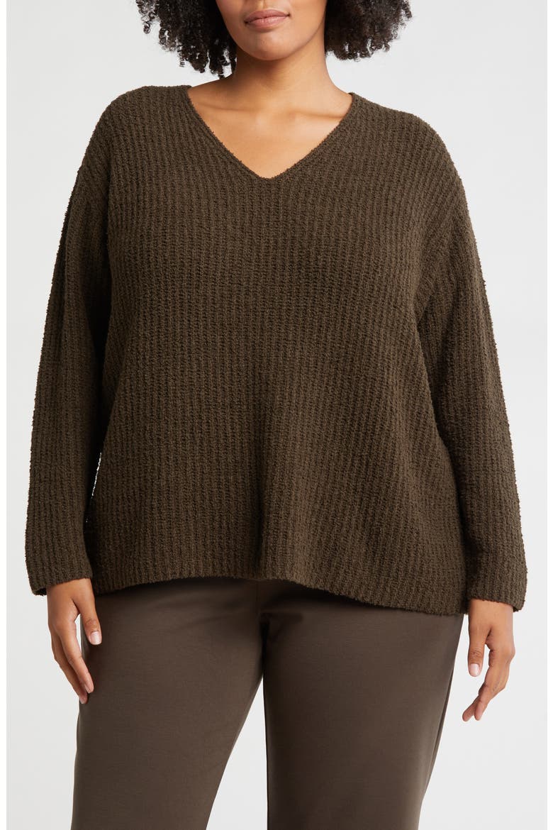 V-Neck Organic Cotton & Cashmere Blend Sweater, Main, color, WREN