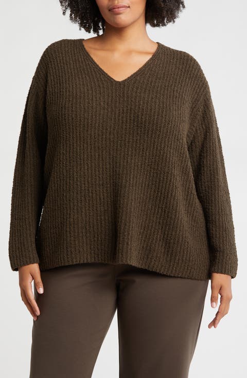 V-Neck Organic Cotton & Cashmere Blend Sweater (Plus)