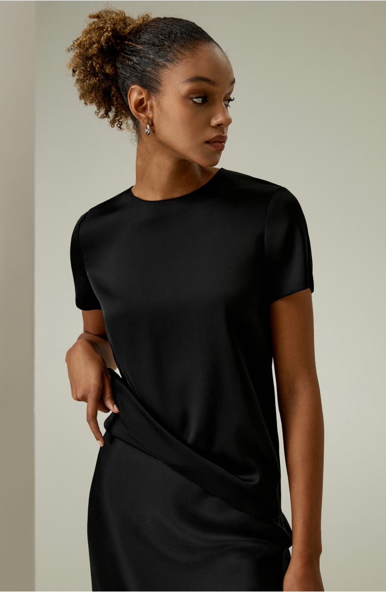 Lilysilk Basic Silk T Shirt, Alternate, color, Black