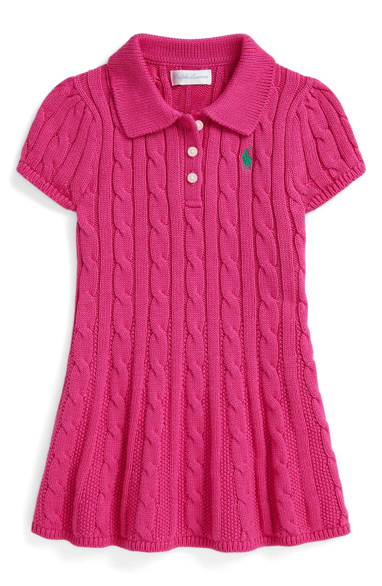 Ralph Lauren Cable Knit Cotton Dress, Infant, Main, color, College Pink