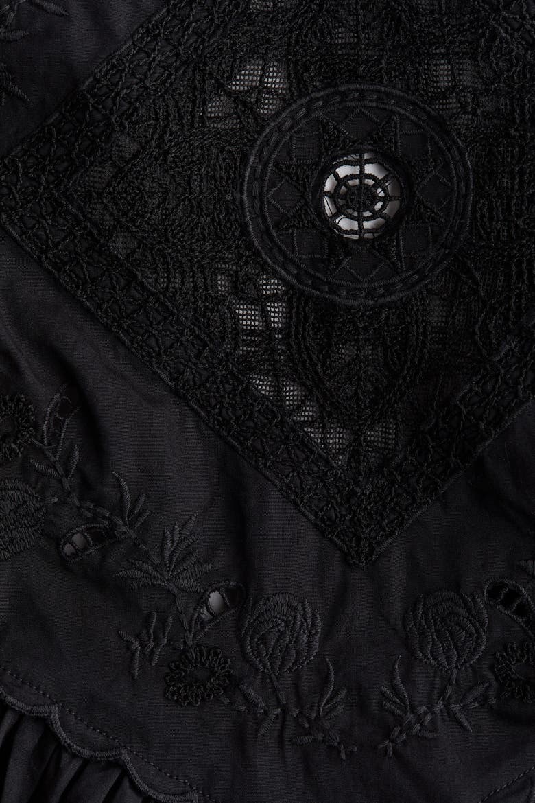 Flared-skirt Dress With Eyelet Embroidery, Alternate, color, Black