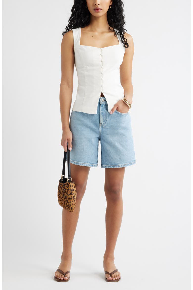 Sweetheart Neck Linen Blend Top, Alternate, color, WHITE