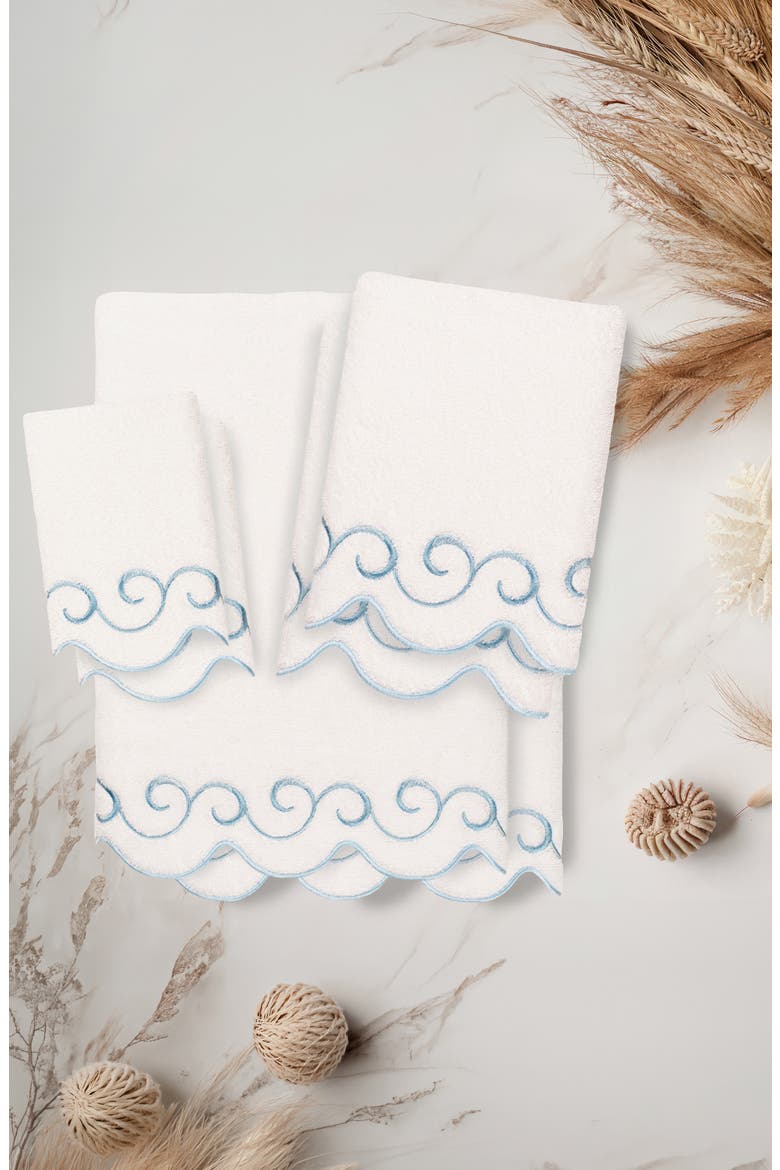 Simplicity Scallop 6-Piece Turkish Cotton Towel Set, Alternate, color, WHITE/ BLUE