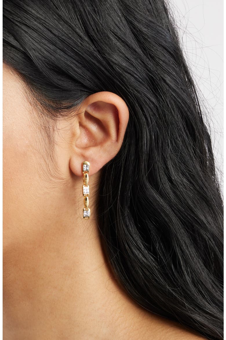 Cubic Zirconia Linear Drop Earrings, Alternate, color, CLEAR- GOLD