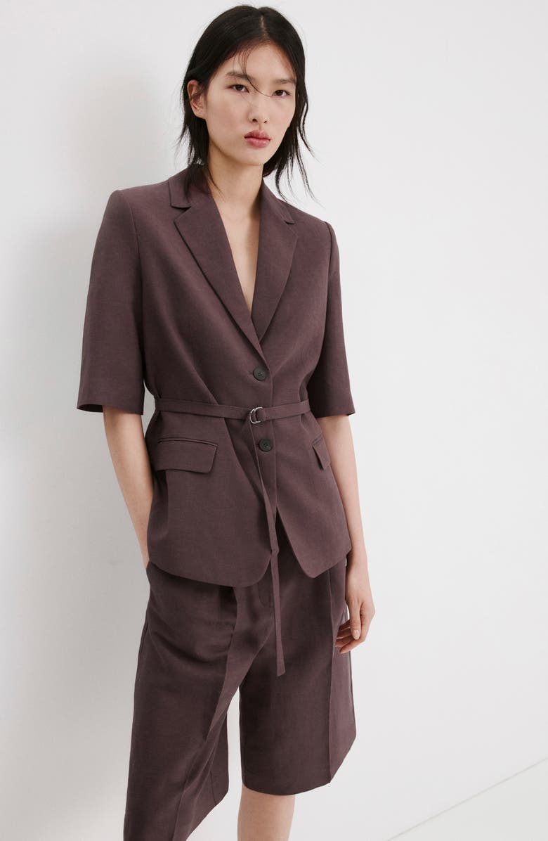 MANGO Argelia Pleated Bermuda shorts, Alternate, color, Purple