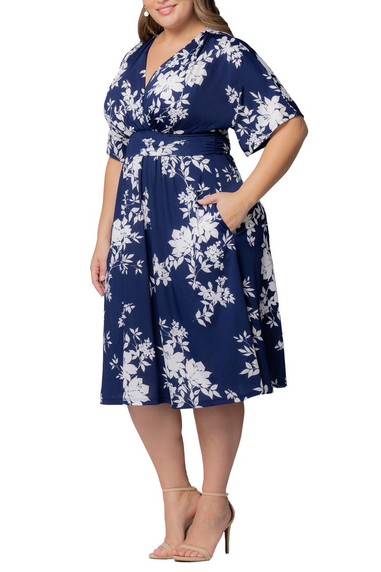 Gia Floral Midi Dress, Alternate, color, NAVY FLORAL PRINT