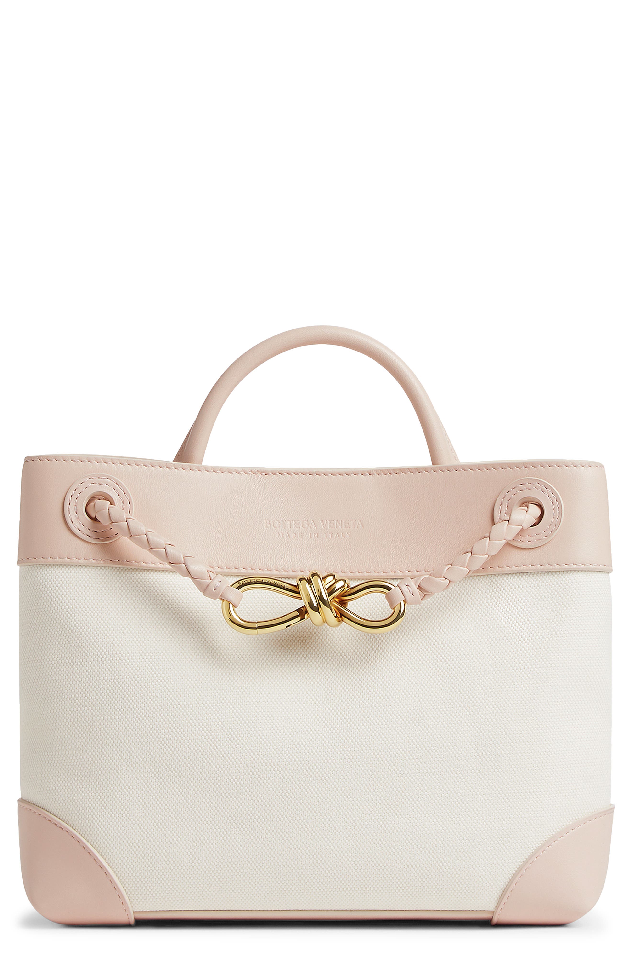 Bottega Veneta Small Andiamo Canvas & Leather Top Handle Bag, Main, color, White/ Cameo-Mb