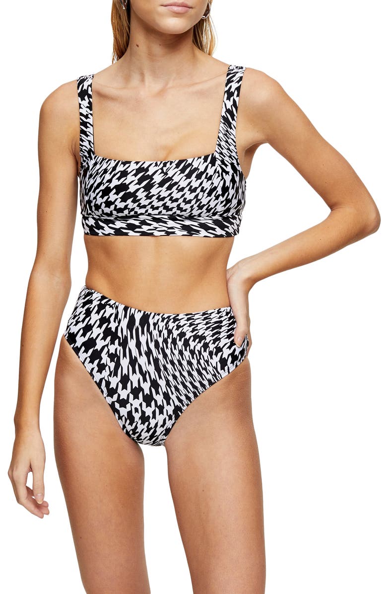 Topshop Houndstooth Bikini Top, Alternate, color,
