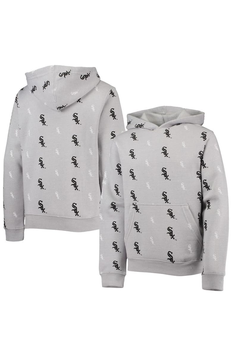 STITCHES Youth Stitches Heathered Gray Chicago White Sox Allover Print Pullover Hoodie, Alternate, color, Heather Gray