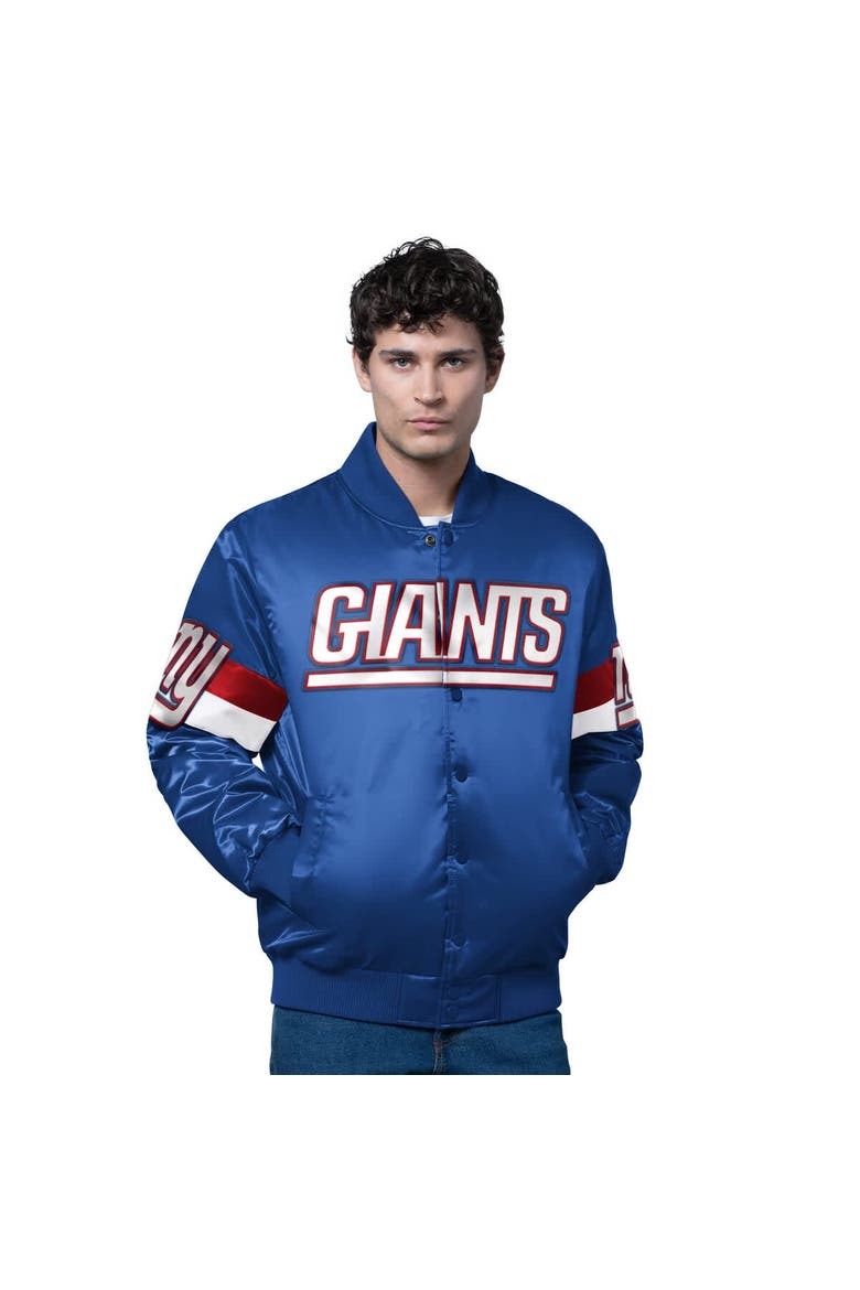 Men's Starter Royal New York Giants Triple Option Satin Varsity Full-Snap Jacket, Main, color, Royal