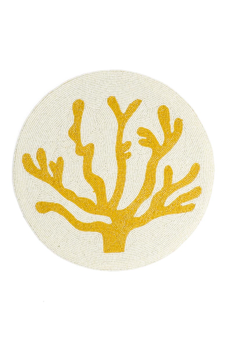 Coral Beaded Placemat, Main, color, YELLOW/ IVORY