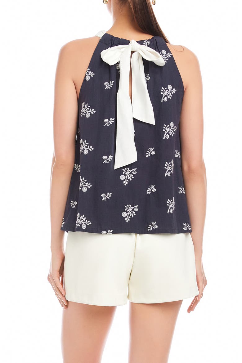 Sicilie Floral Embroidered Cotton Halter Top, Alternate, color, NAVY
