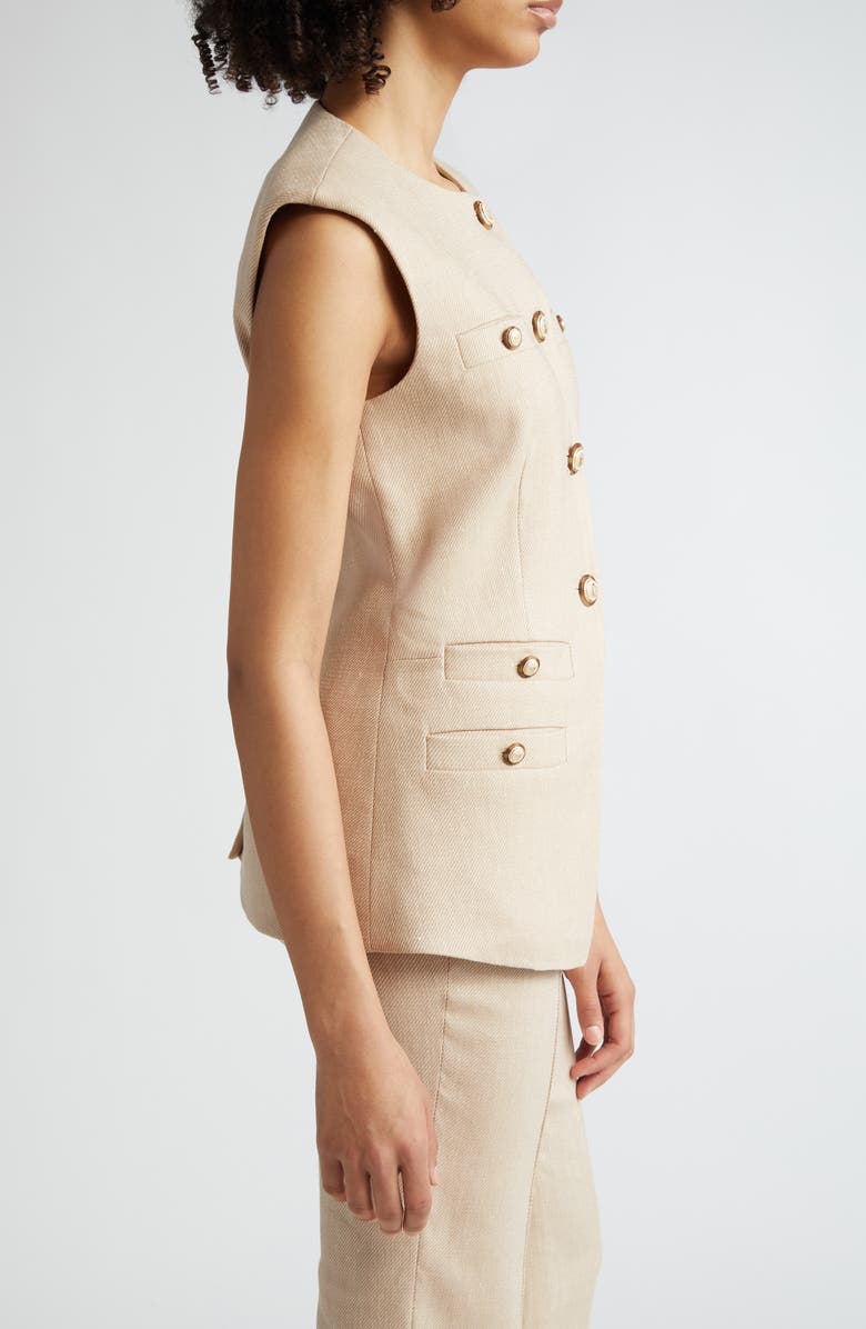 Veronica Beard Tamara Linen Blend Twill Vest, Alternate, color, Sandalwood Melange