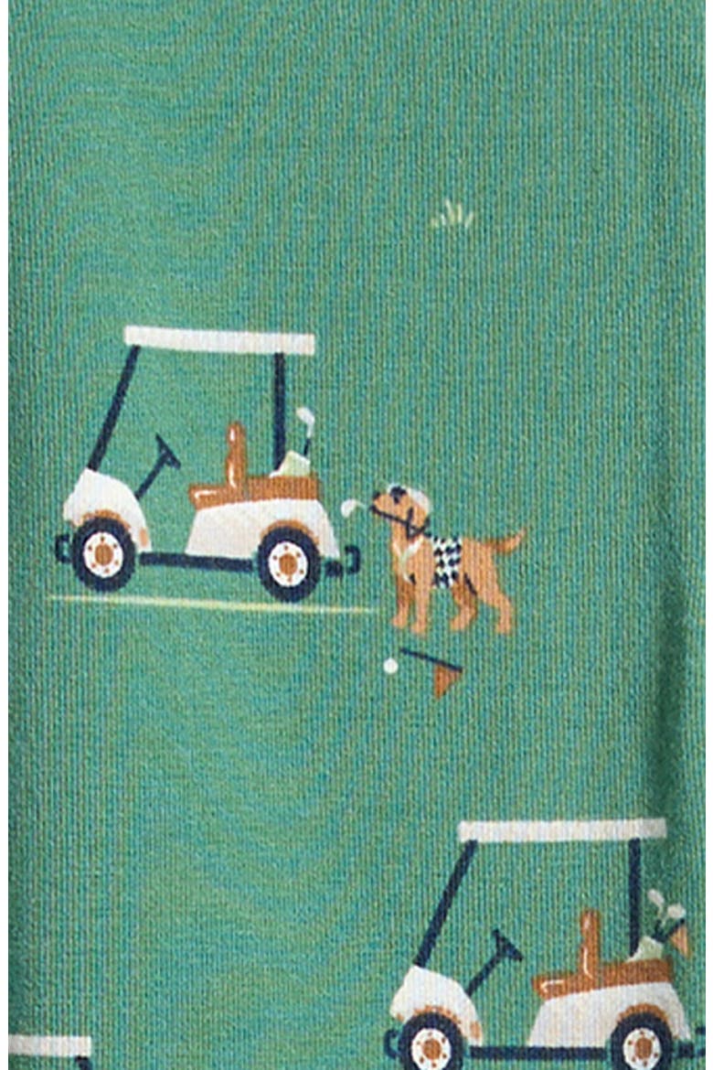 Golf Carts on Spruce Fitted Stretch Organic Cotton Blend Convertible Footie Pajamas, Alternate, color, DARK GREEN