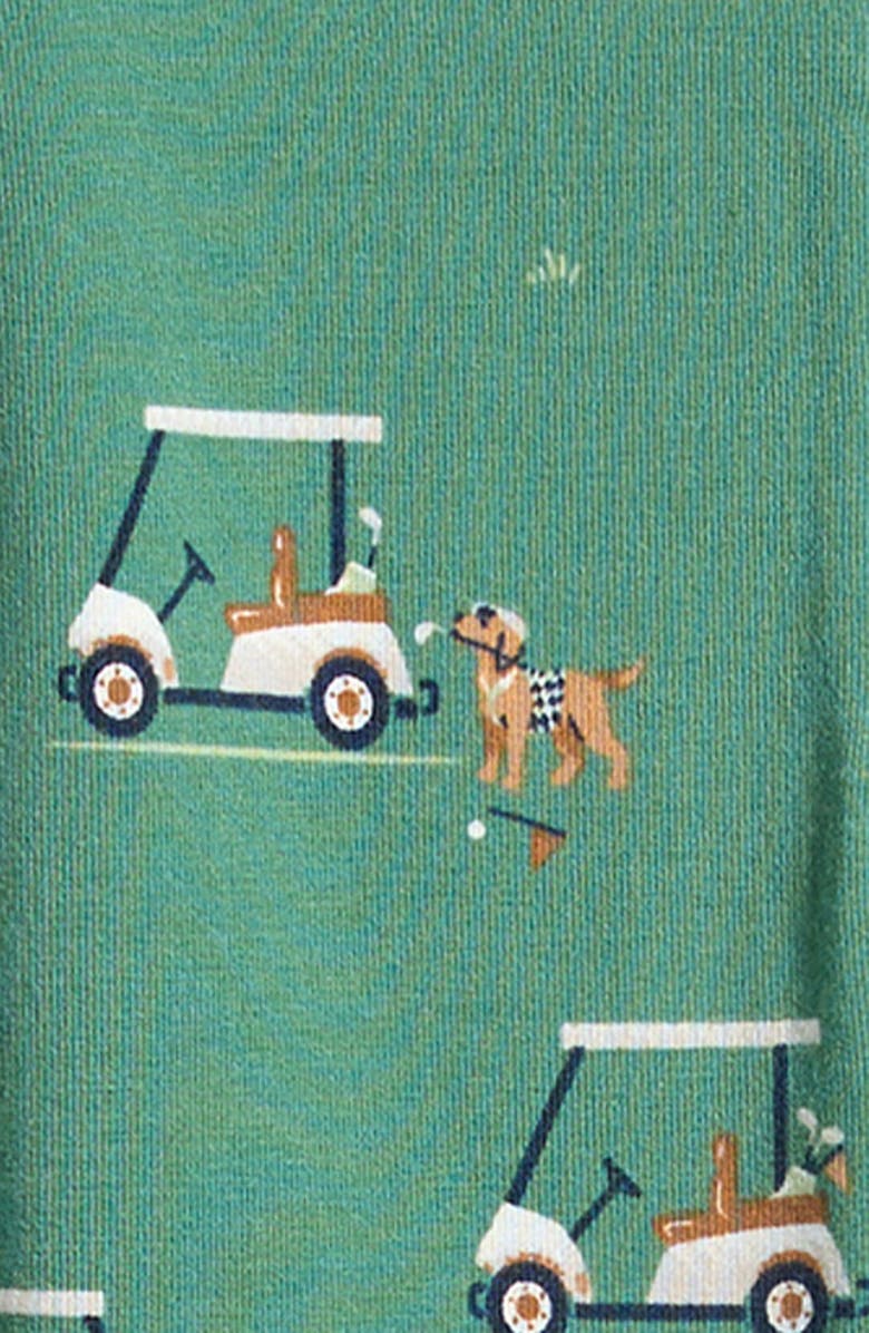 Petit Lem Golf Carts on Spruce Fitted Stretch Organic Cotton Blend Convertible Footie Pajamas, Alternate, color, Dark Green