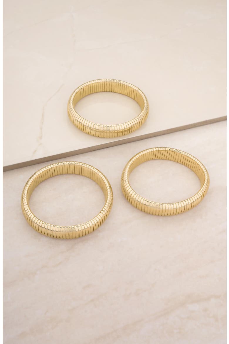 Set of 3 Two Tone Stretch Cuff Bracelets, Alternate, color, GOLD