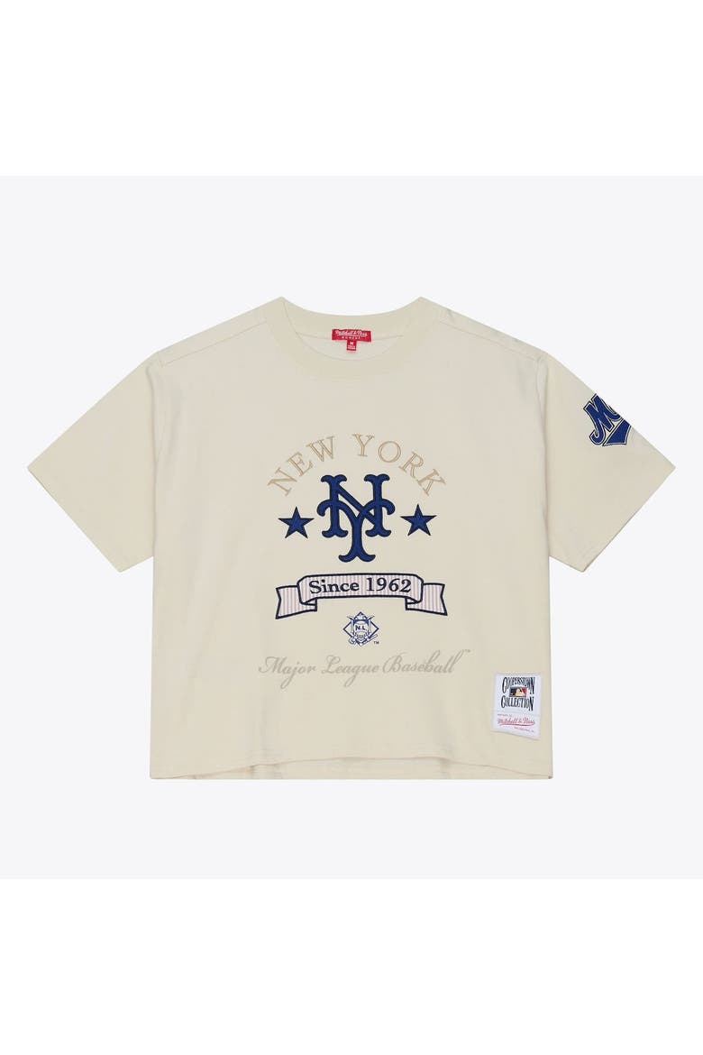 Women's Mitchell & Ness  Cream New York Mets Cooperstown Yacht Rock Boxy Cropped T-Shirt, Alternate, color, Cream