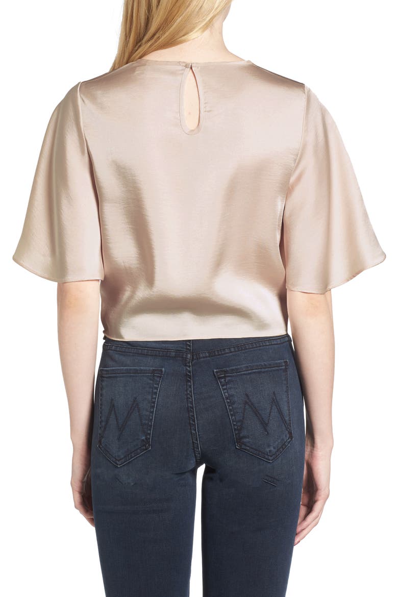Vero Tie Front Satin Blouse, Alternate, color, CREAM