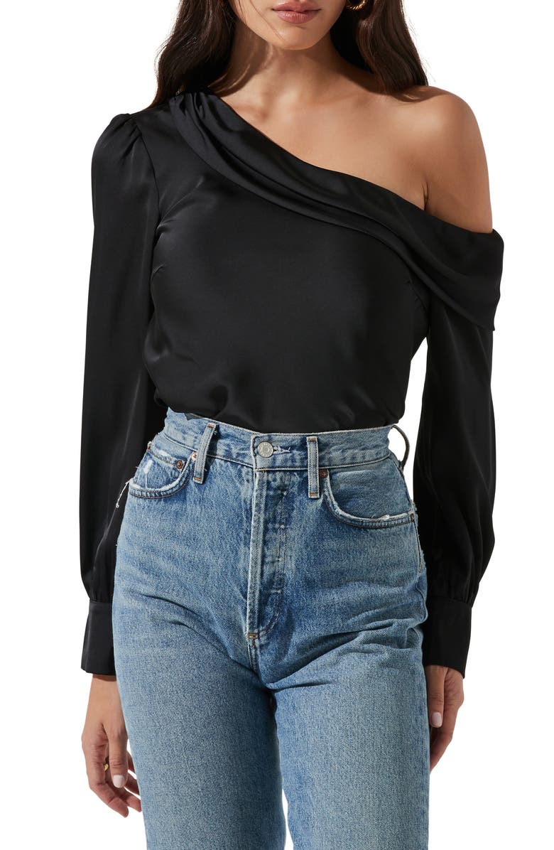 ASTR the Label One-Shoulder Satin Long Sleeve Top, Main, color,