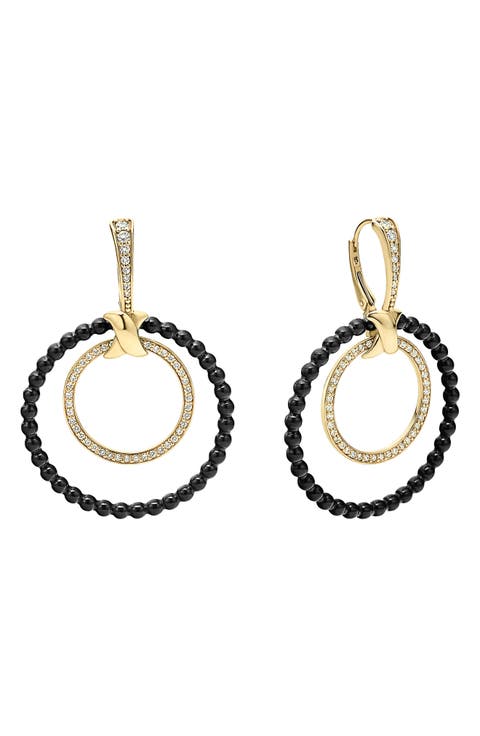 Meridian Double Circle 18K Gold Diamond & Ceramic Earring Set