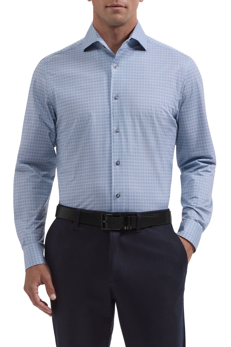 Devon OoohCotton Tech Grid Stretch Shirt, Main, color, HAZY BLUE