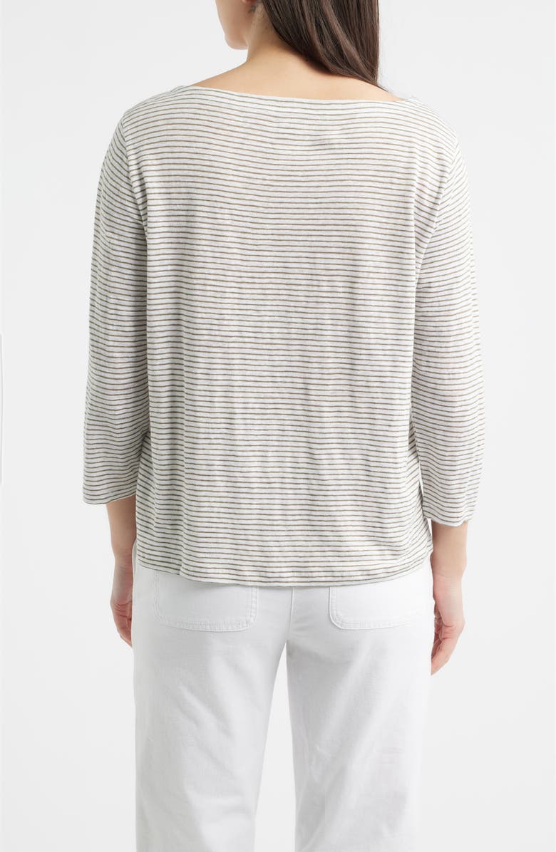 Eileen Fisher Stripe Bateau Neck Organic Linen Top, Alternate, color, Bay Leaf