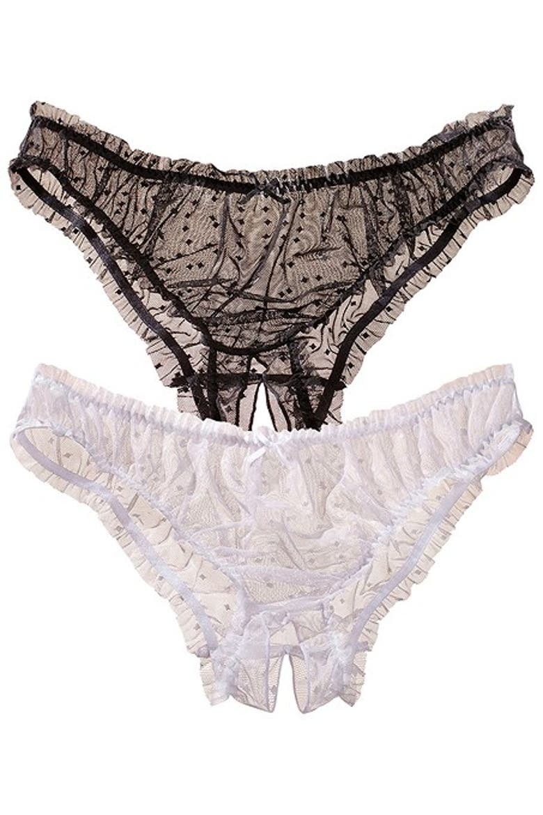Women's 2 Pk Sheer Open Panties, Alternate, color, Black & White