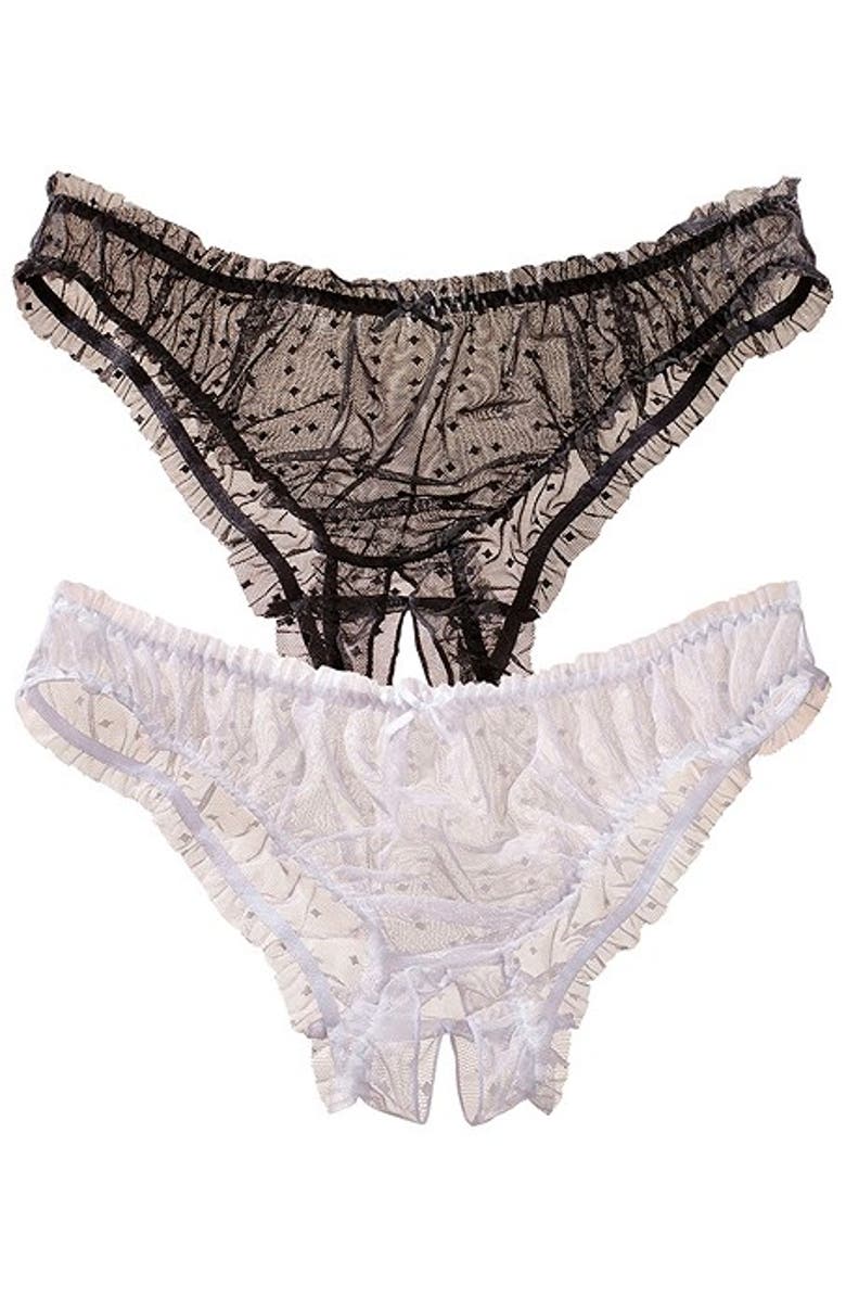 LASCANA Women's 2 Pk Sheer Open Panties, Alternate, color, Black & White