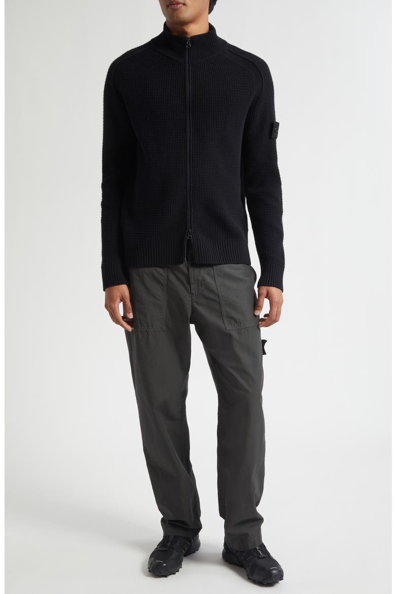 Ghost Virgin Wool Zip Cardigan, Alternate, color, V0029 BLACK