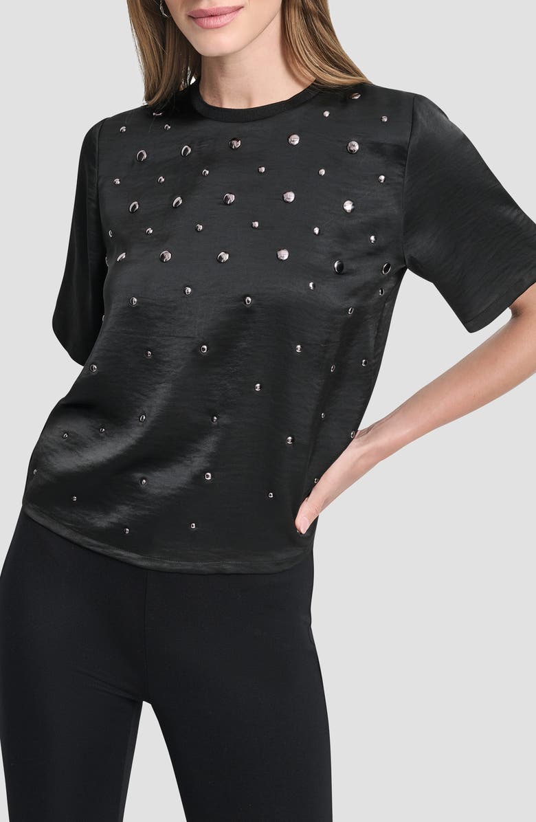 DKNY Studded Boxy Top, Main, color, Black