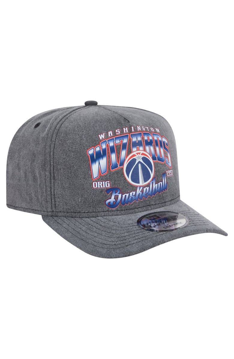 New Era Men's New Era Charcoal Washington Wizards Throwback Washed Pre-Curved 9FIFTY Snapback Hat, Alternate, color, Charcoal