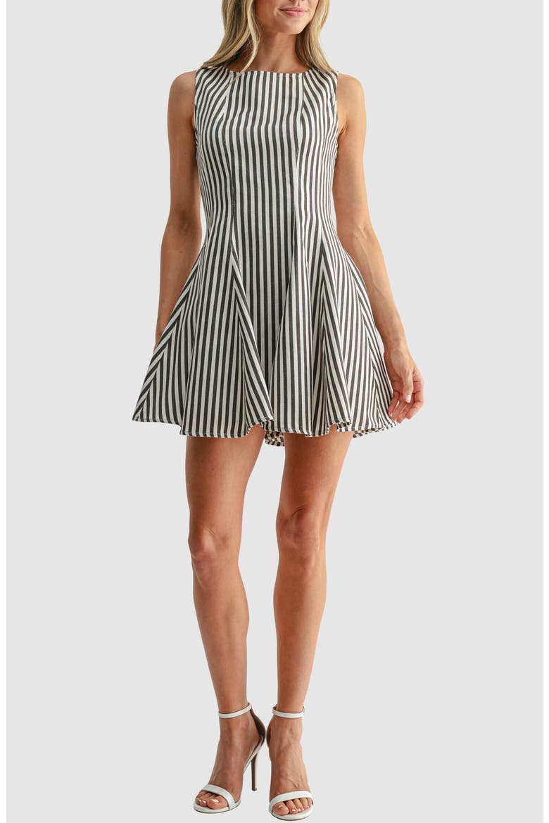 Stripe Fit and Flare Cotton Denim Minidress, Main, color, CREAM BROWN STRIPED