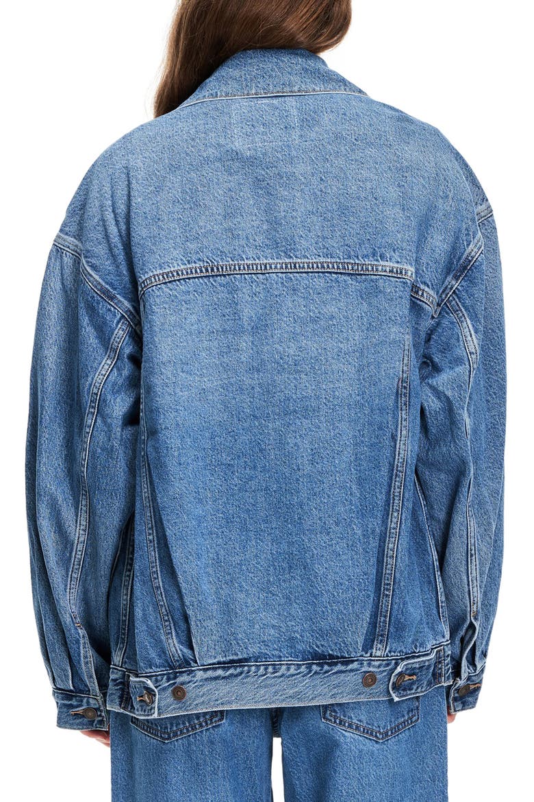 Oversize Denim Trucker Jacket, Alternate, color, MEDIUM INDIGO WORN IN