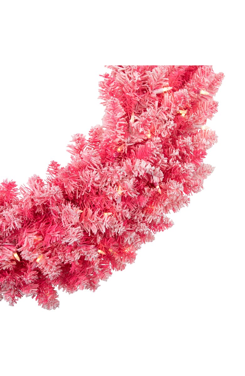 Northlight Pre-Lit Flocked Pink Artificial Christmas Wreath - 36 Inch, Clear Lights, Alternate, color, Pink