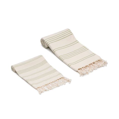 Heritage Stripe Turkish Cotton Hand Towels - Set of 2