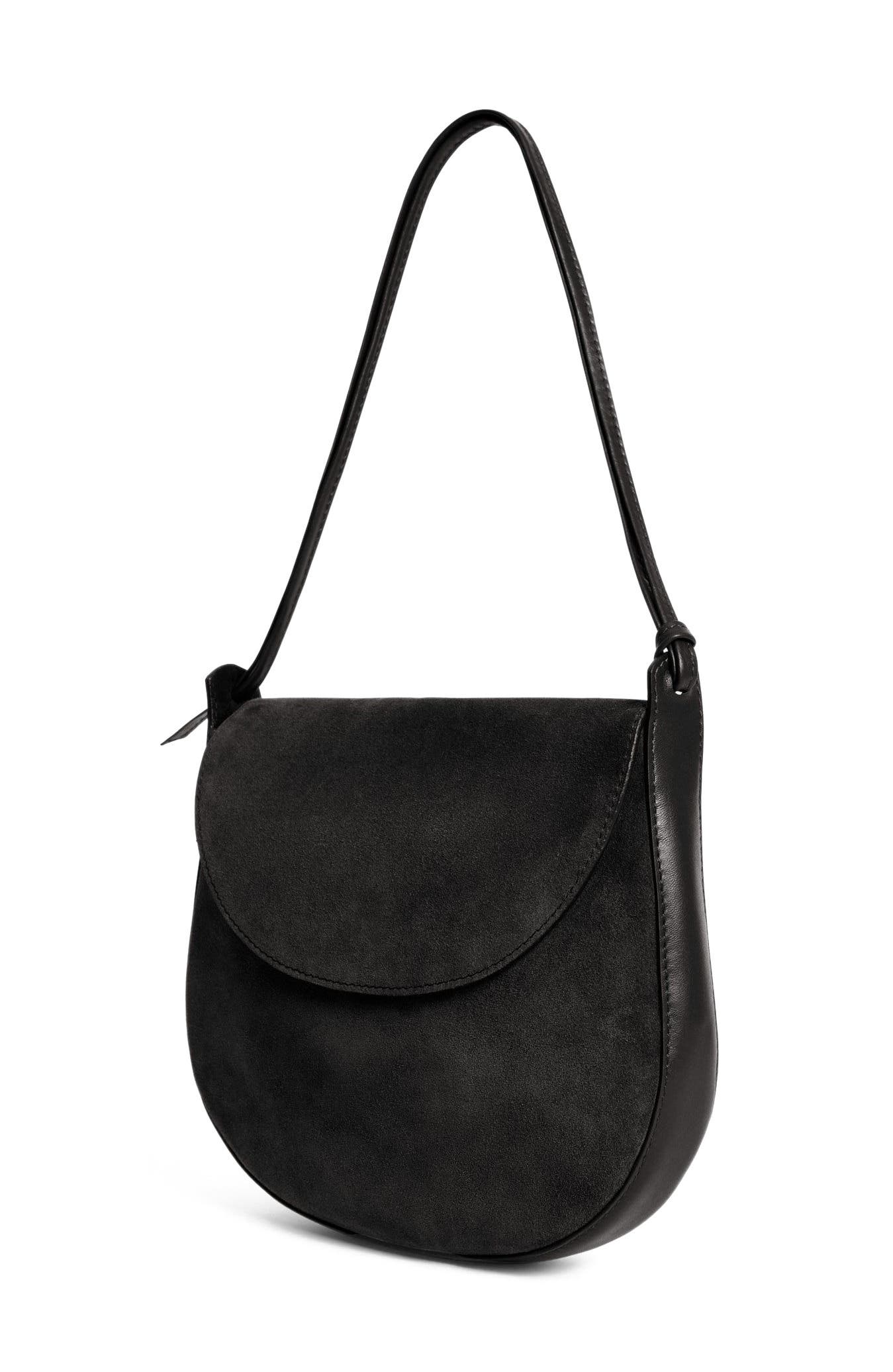 Juliette Half-Moon Leather Shoulder Bag, Alternate, color, Black Suede