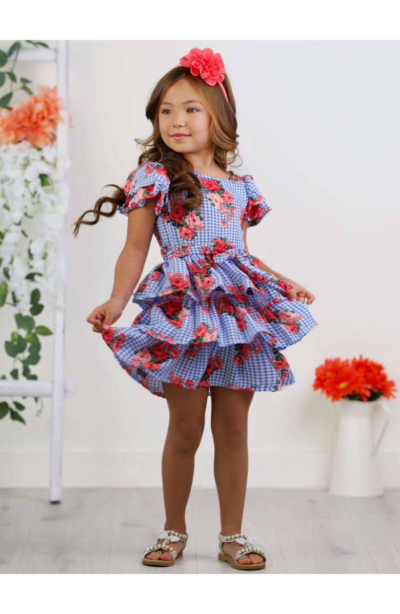 Mia Belle Girls Girls Bluebell Gingham Ruffle Dress, Alternate, color, 