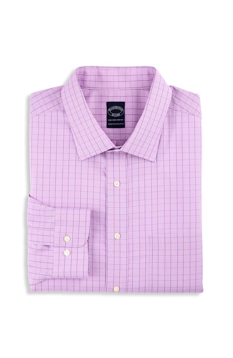 Brooks Brothers Big & Tall Non-Iron Tonal Glen Plaid Dress Shirt, Main, color, Purple