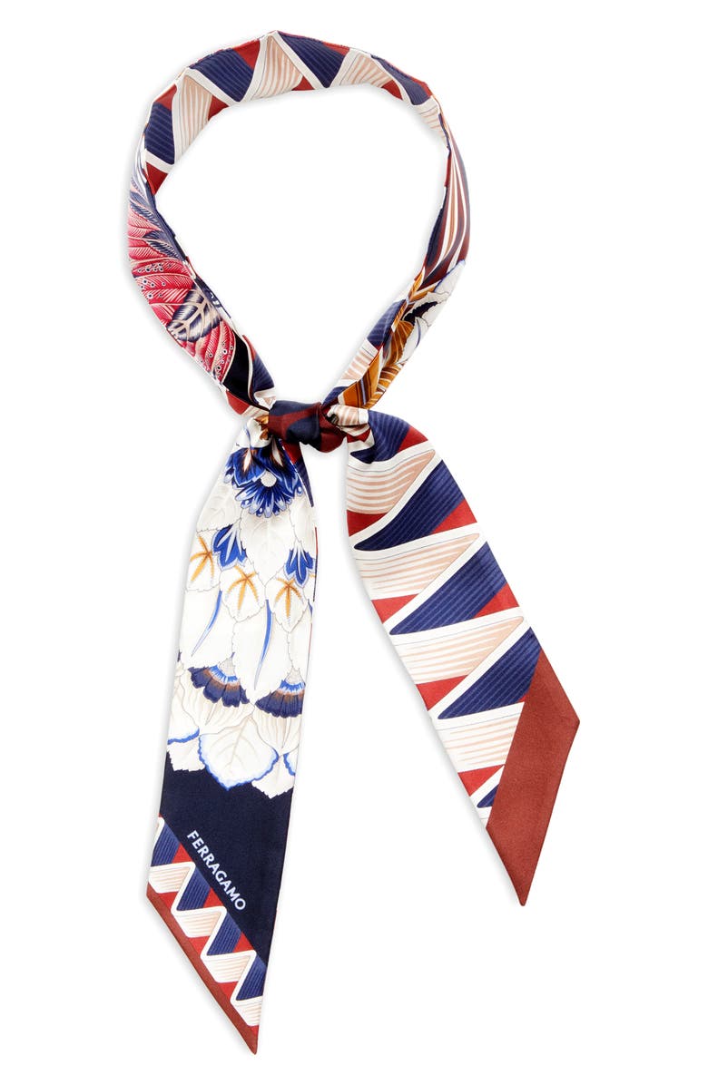 FERRAGAMO Giada Print Skinny Silk Scarf, Alternate, color, 