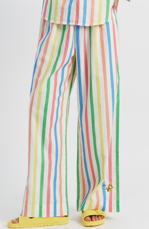 Linen-Cotton Snoopy Stripe Trousers