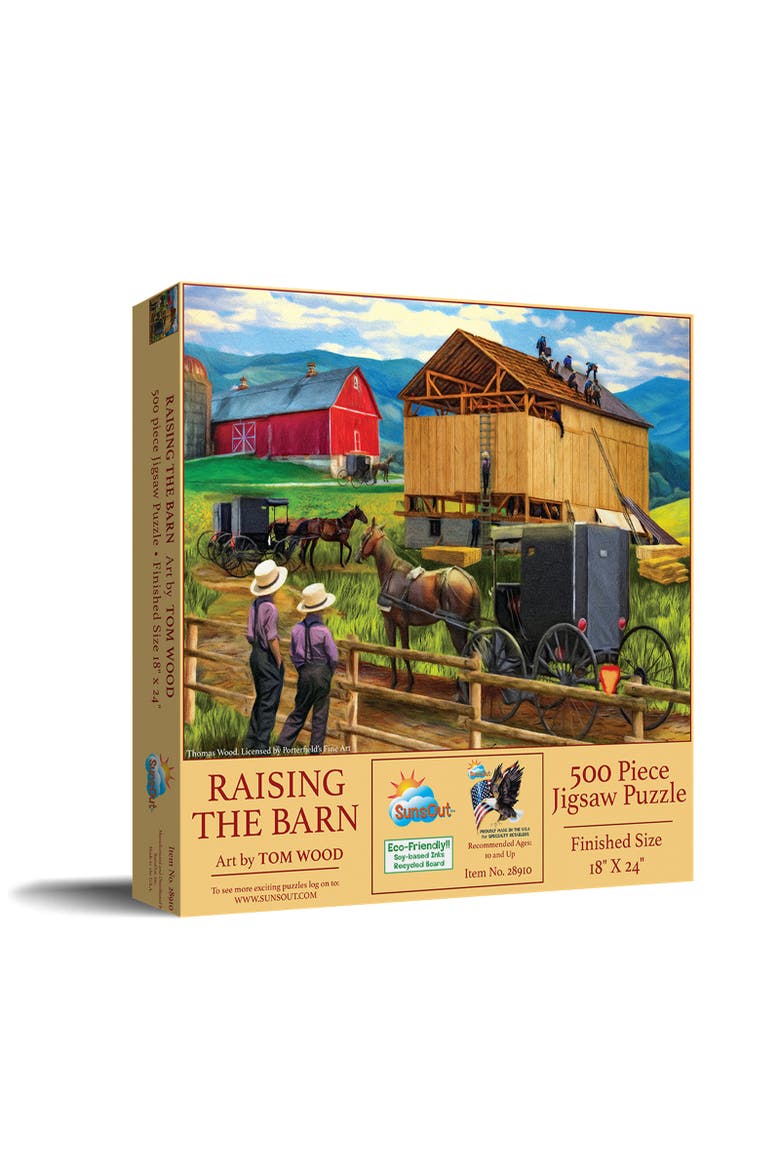 Raising the Barn 500 piece Jigsaw Puzzle for Adults, Main, color, Multicolor