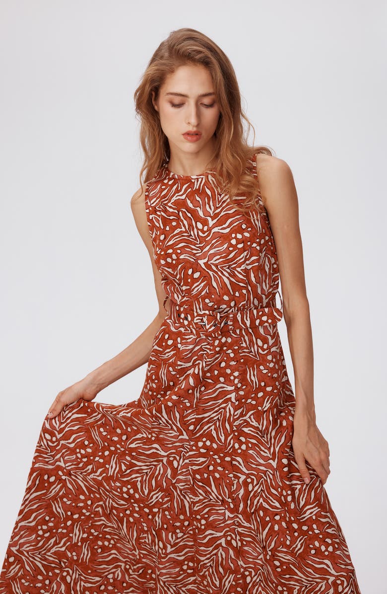 DVF Elliot Belted Cotton & Linen Maxi Dress, Alternate, color, 