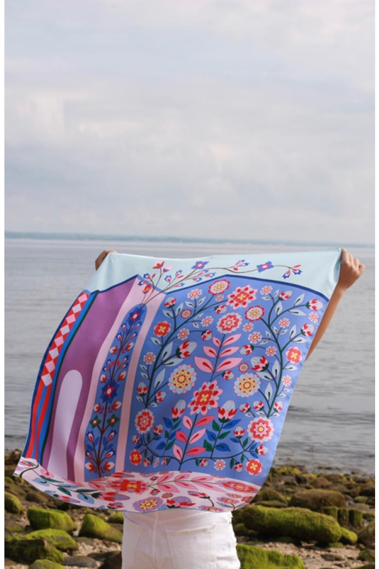 Double Sided Silk Scarf Of Flower Imagination, Alternate, color, Purple