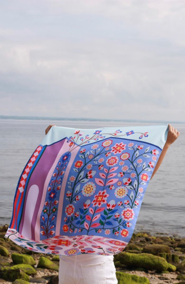 Jessie Zhao New York Double Sided Silk Scarf Of Flower Imagination, Alternate, color, Purple