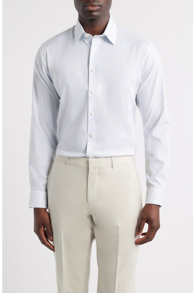 Trim Fit Premium Performance Dress Shirt, Main, color, BLUE IVORIS STRIPE