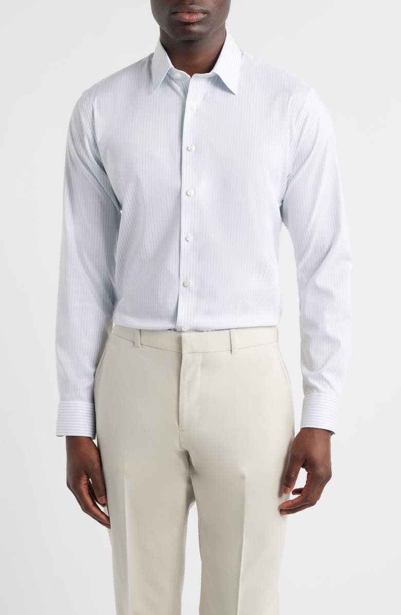 Nordstrom Trim Fit Premium Performance Dress Shirt, Main, color, Blue Ivoris Stripe