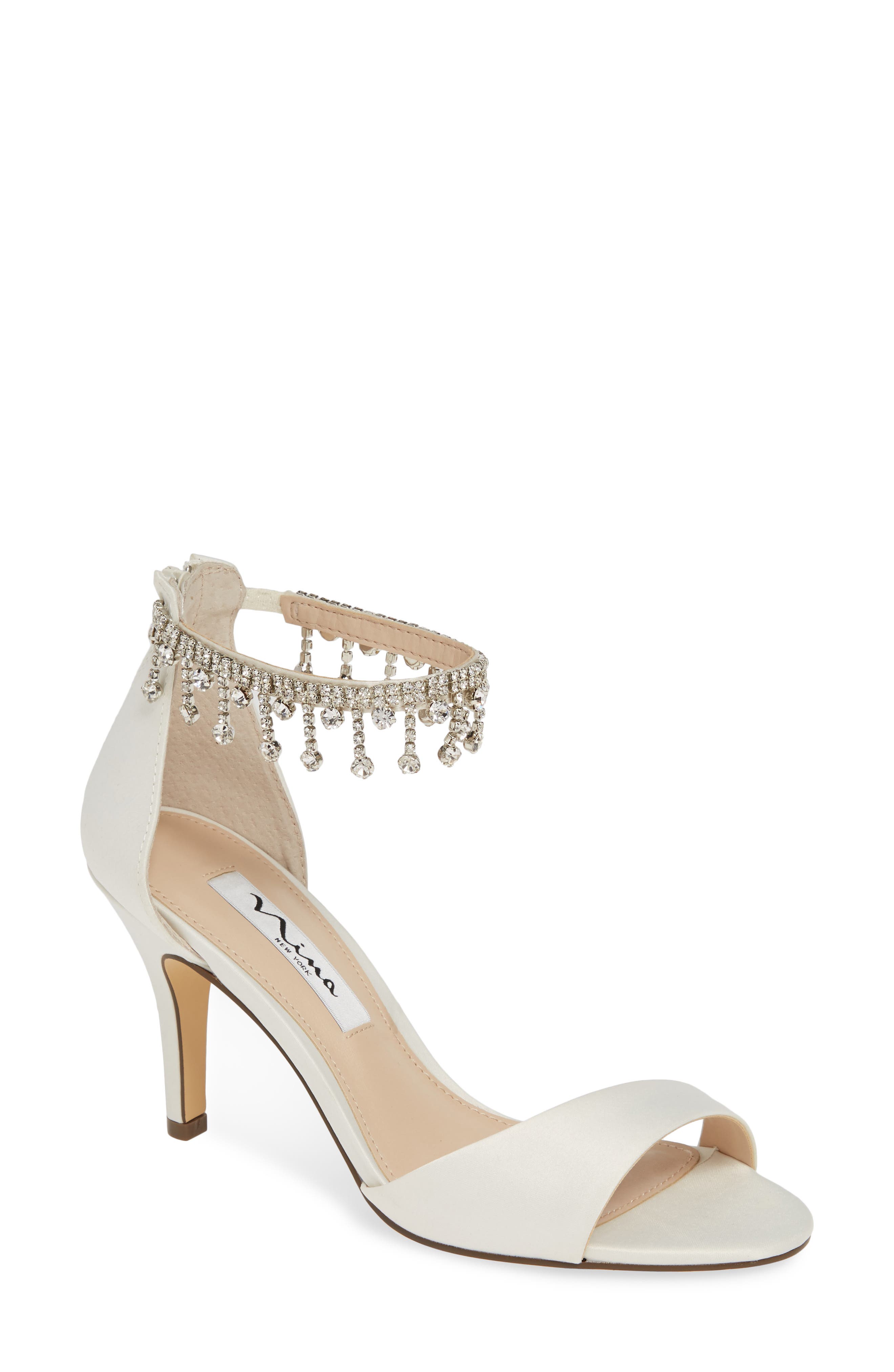 Vera Embellished Ankle Strap Sandal, Main, color, IVORY SATIN