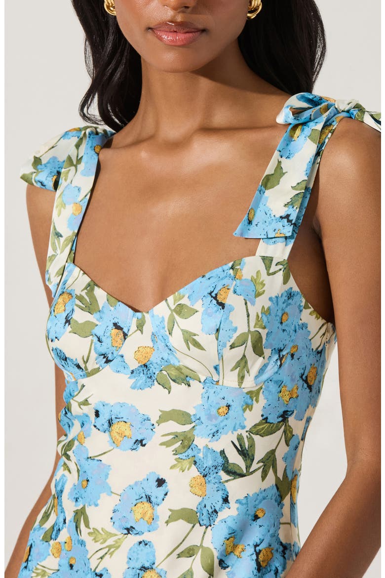 Bow Strap Satin Dress, Alternate, color, BLUE FLORAL