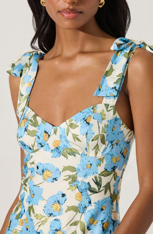 Astr The Label Bow Strap Satin Dress In Blue Floral